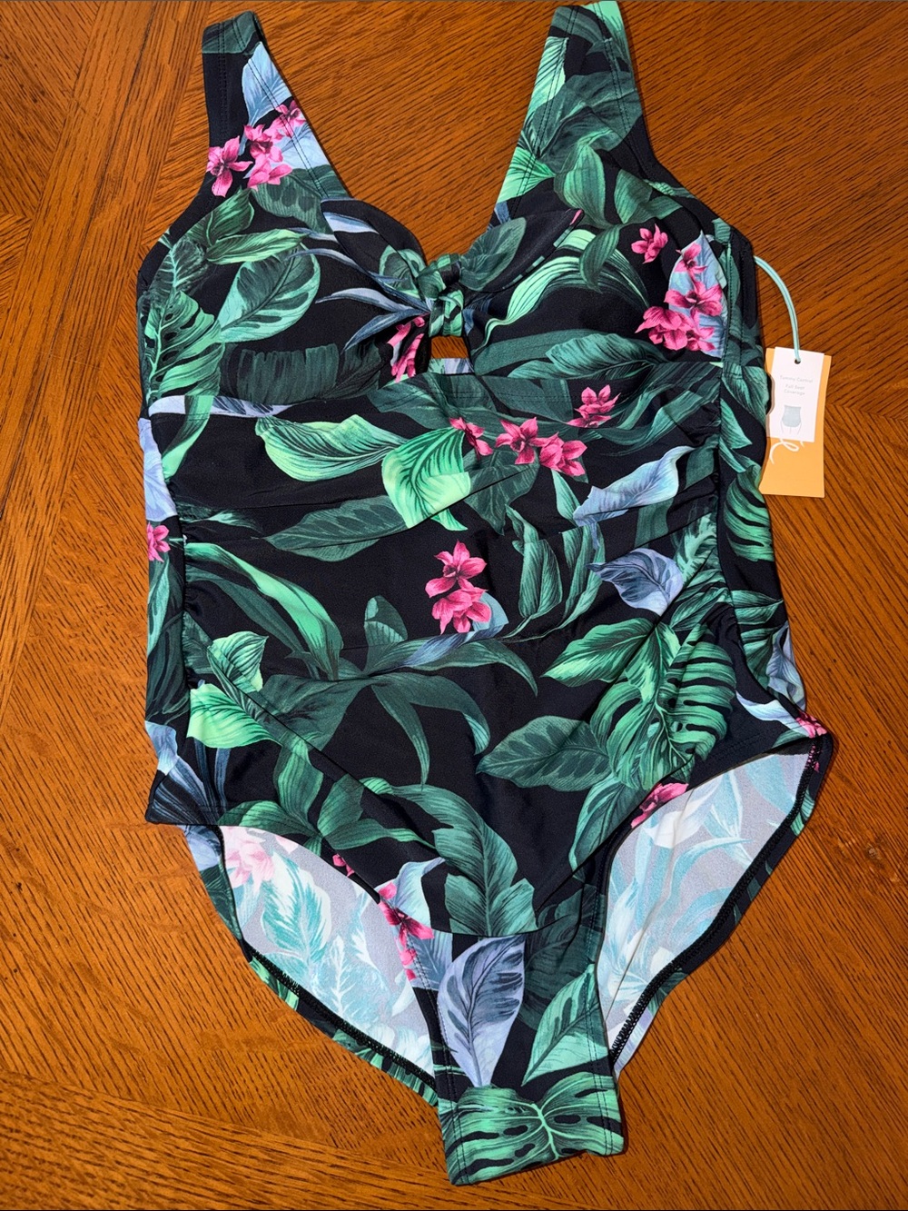 New Kona Sol Multi Color Tropical Print One Puece Swimsuit size 14